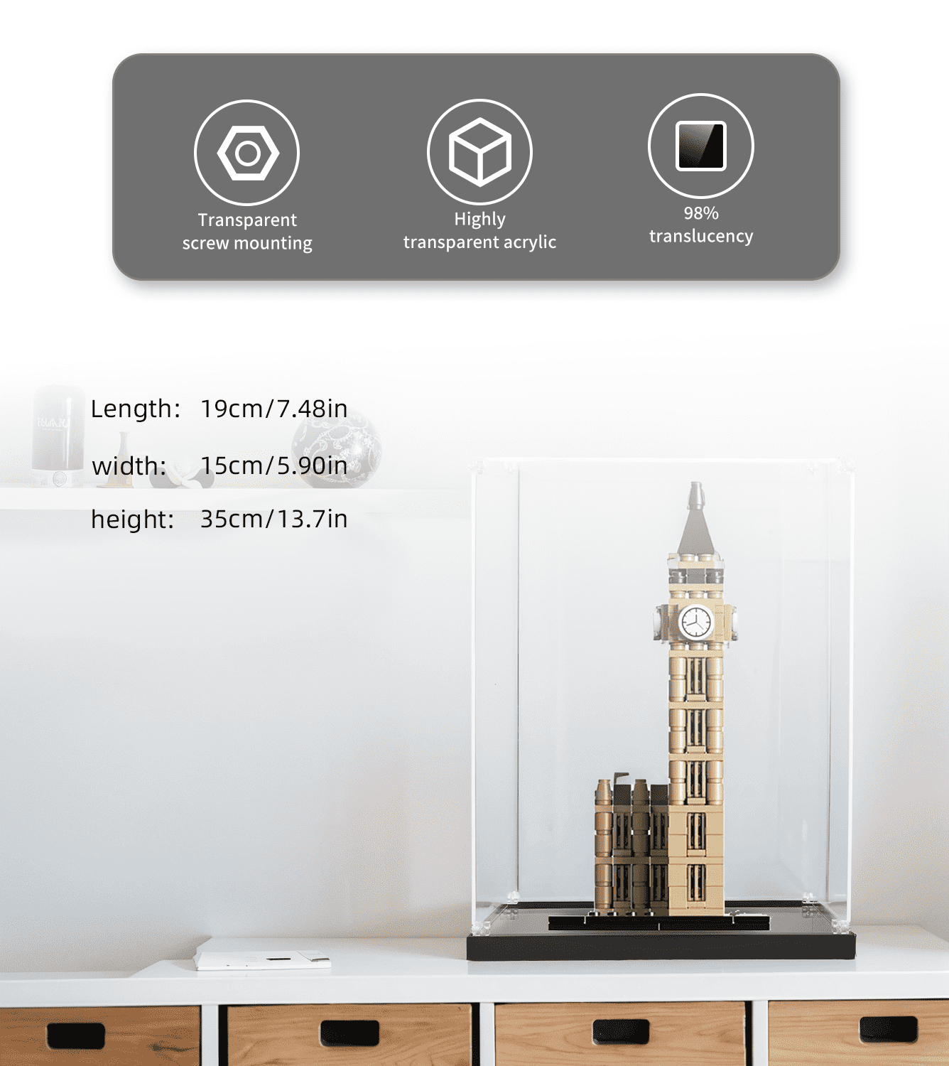 Display case for LEGO Architecture Big Ben 21013