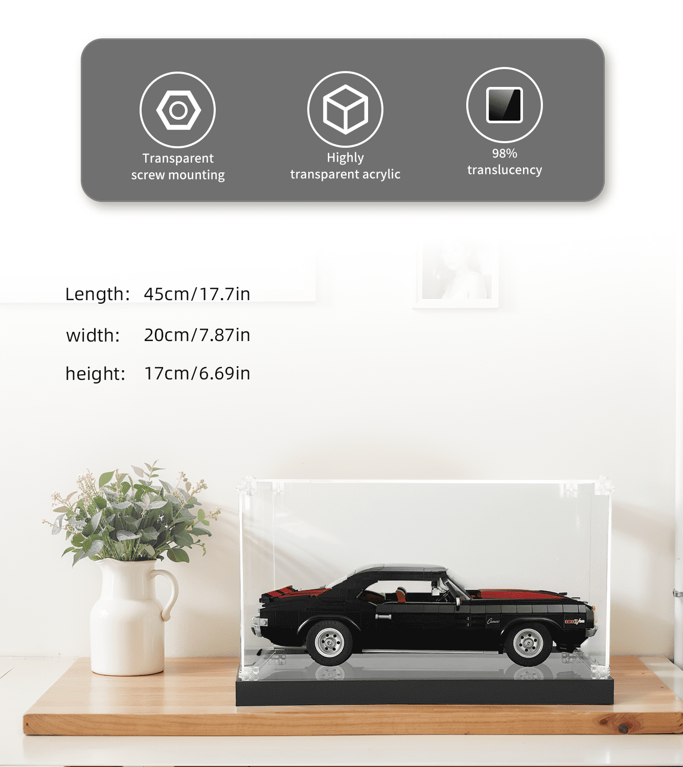 Display Case for LEGO Creator Chevrolet Camaro Z28 10304 - ICUANUTY