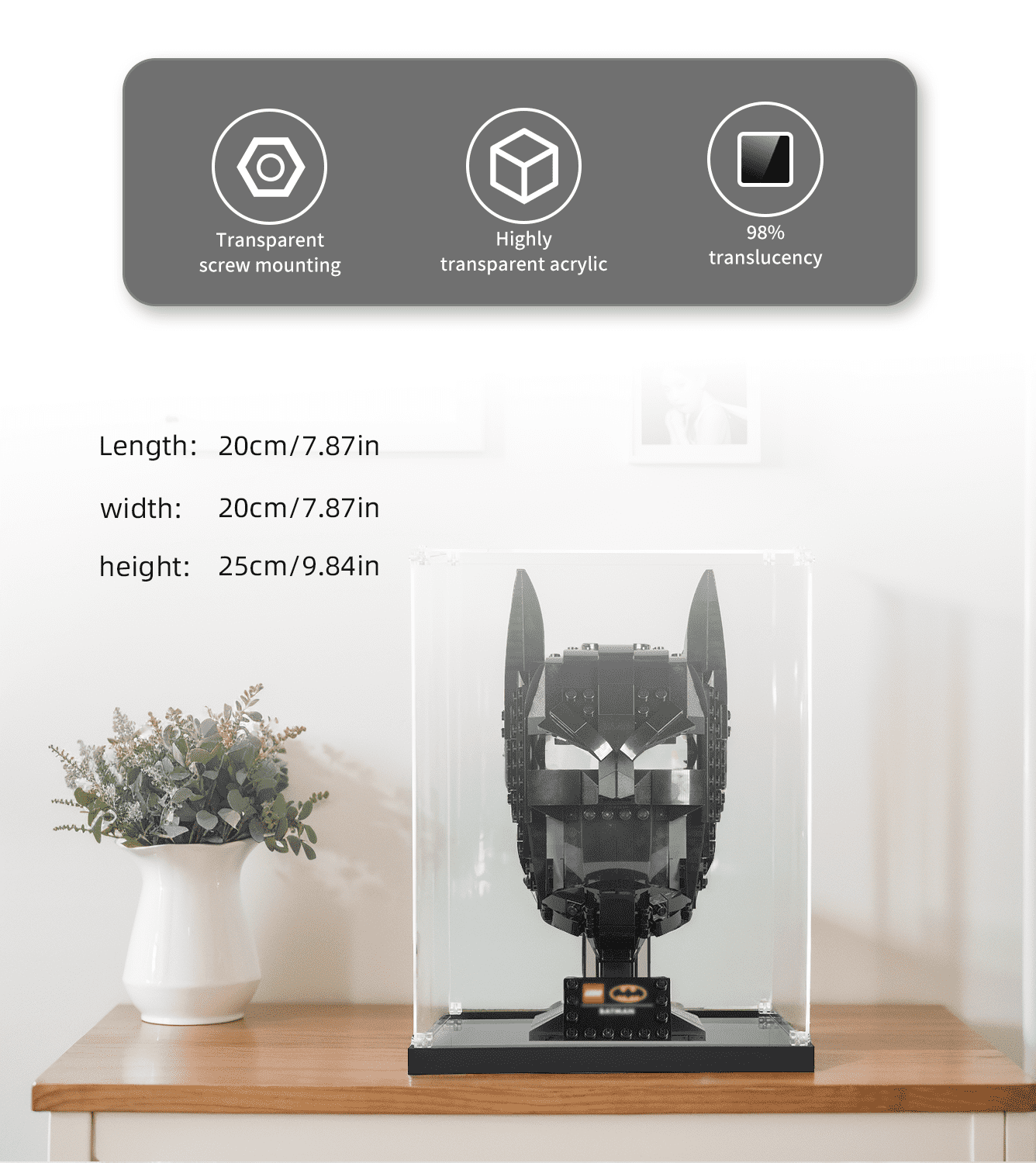 Display case for LEGO Batman Cowl 76182