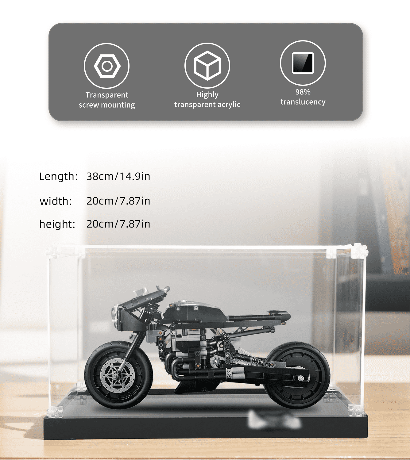 Display Case for Lego Technic The Batman - Batcycle 42155 - ICUANUTY