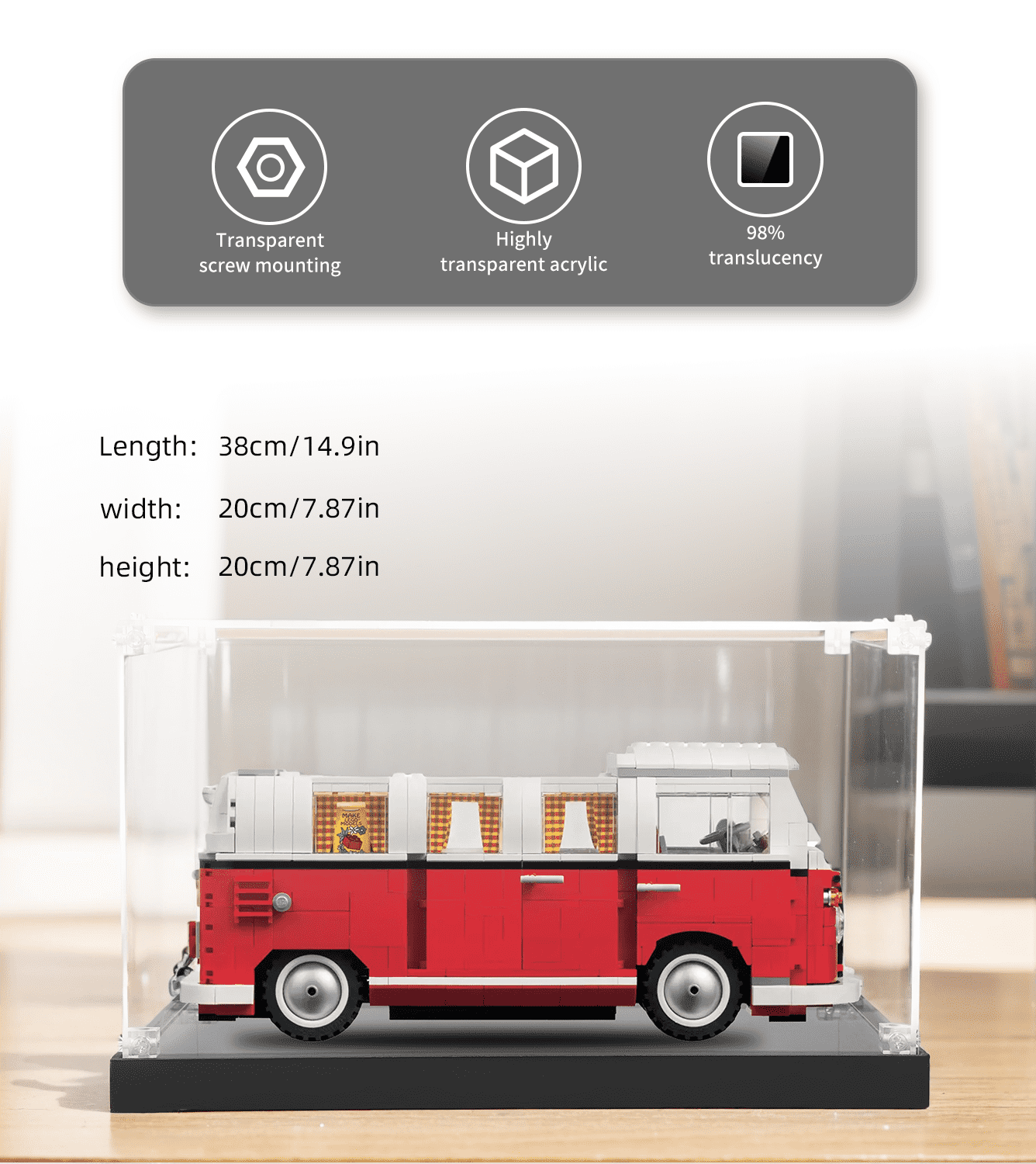 Display Case for Lego Volkswagen T1 Camper Van 10220