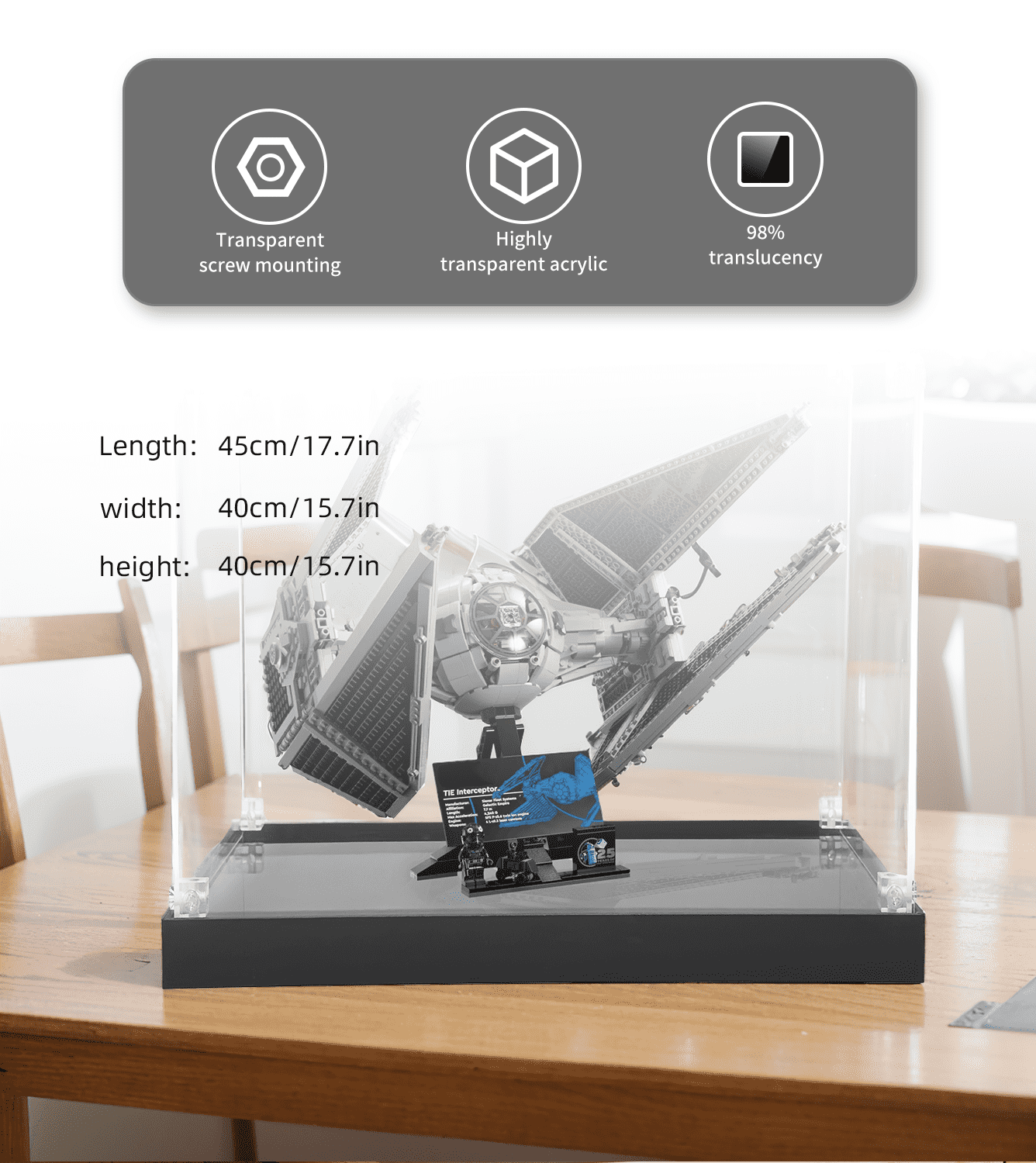 Display case for LEGO Star Wars TIE Interceptor 75382