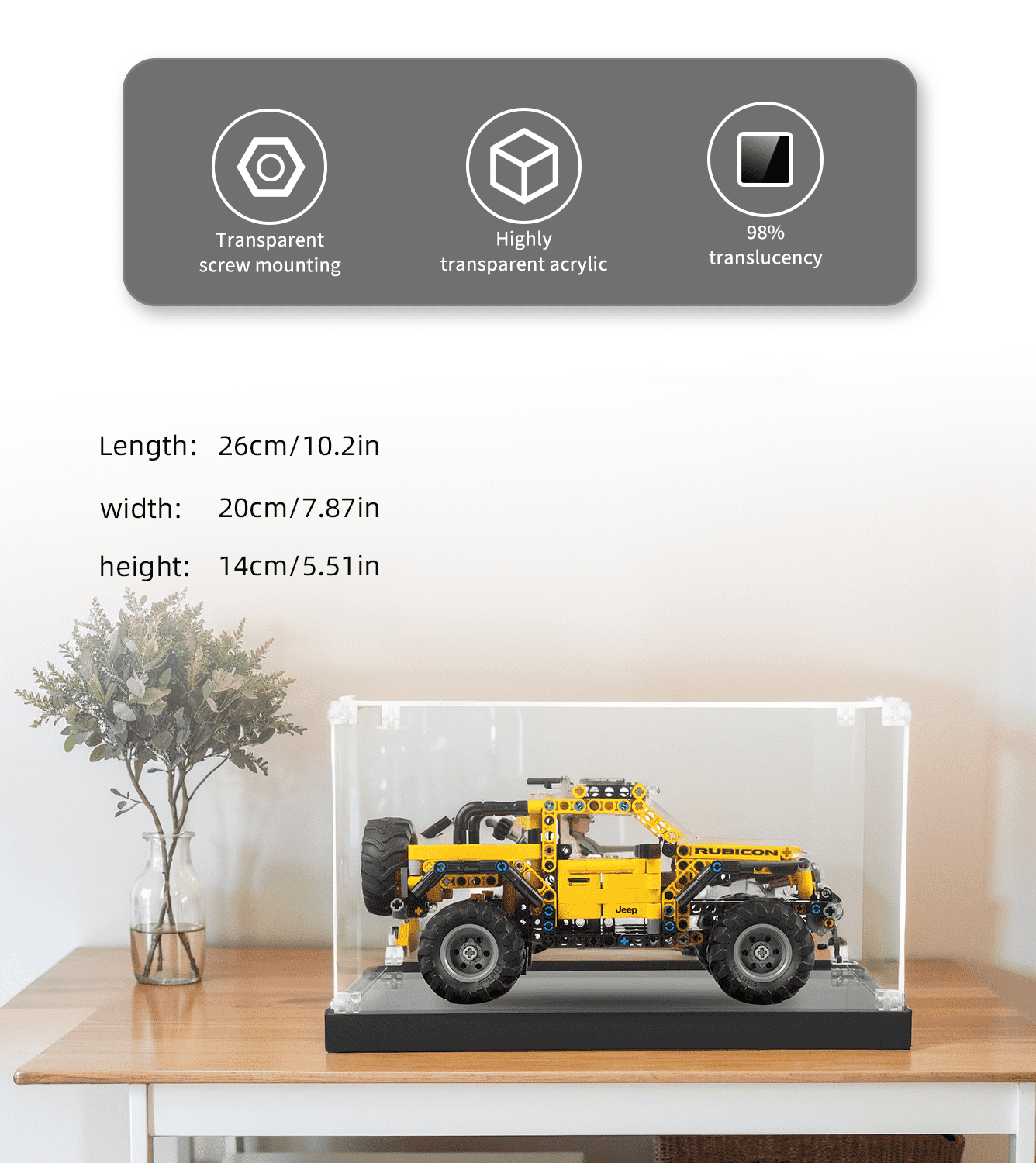 Display Case for LEGO Technic Jeep Wrangler 42122 - ICUANUTY