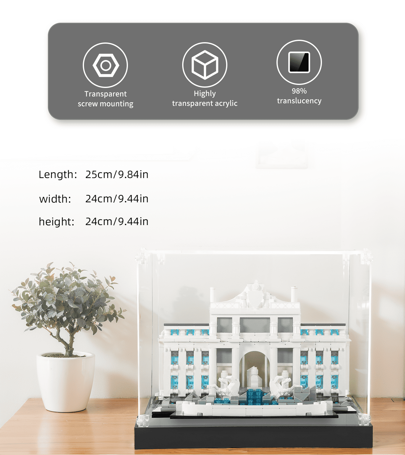 Display case for LEGO Architecture Trevi Fountain Display 21020