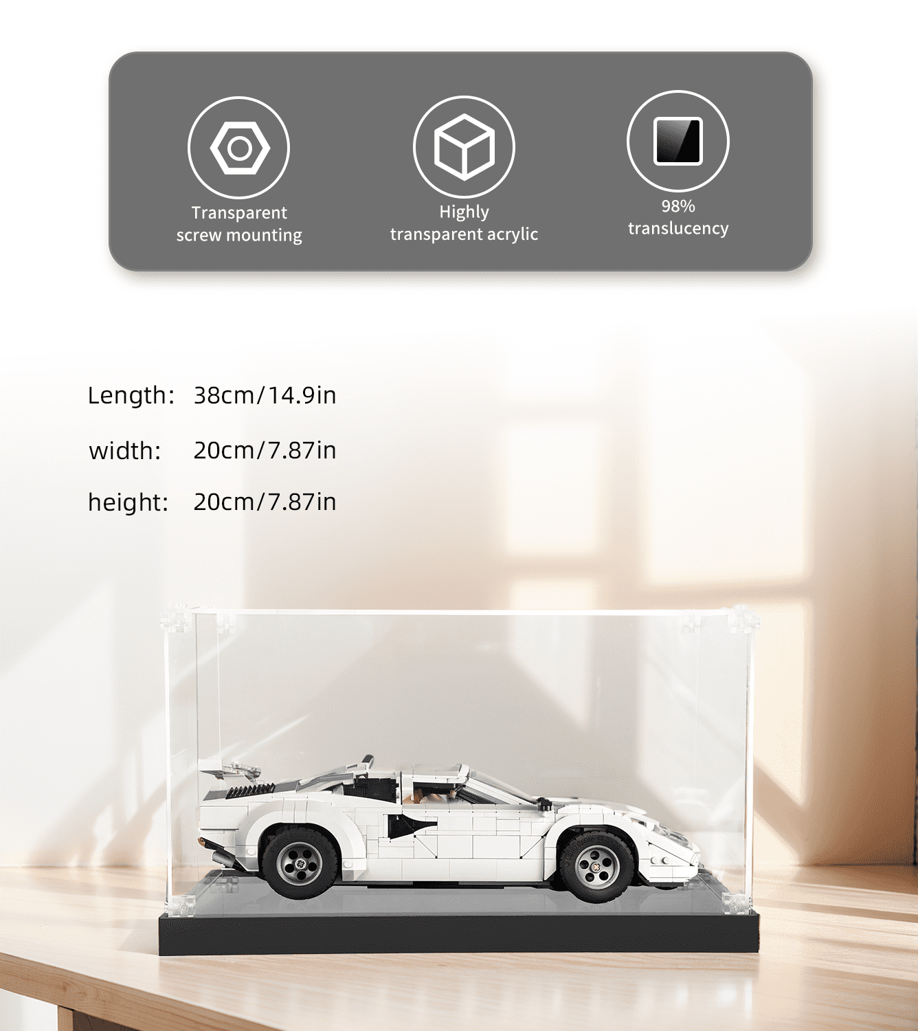 Display case for LEGO Lamborghini Countach 5000 Quattrovalvole 10337 - ICUANUTY