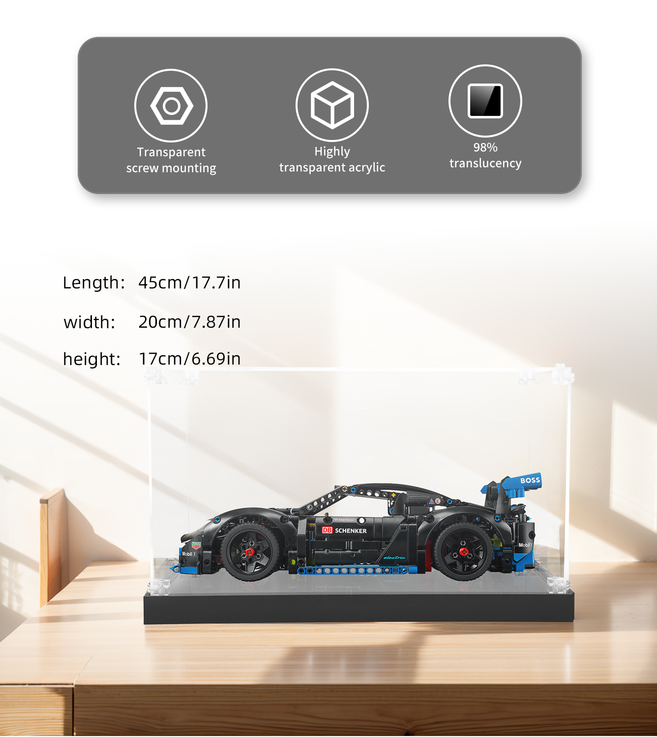 Display Case for Lego Porsche GT4 e-Performance Race Car 42176