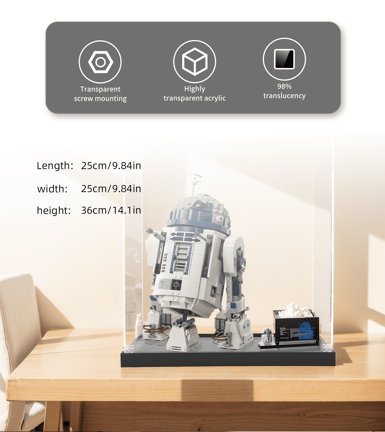 Display case for LEGO Buildable R2-D2 75379