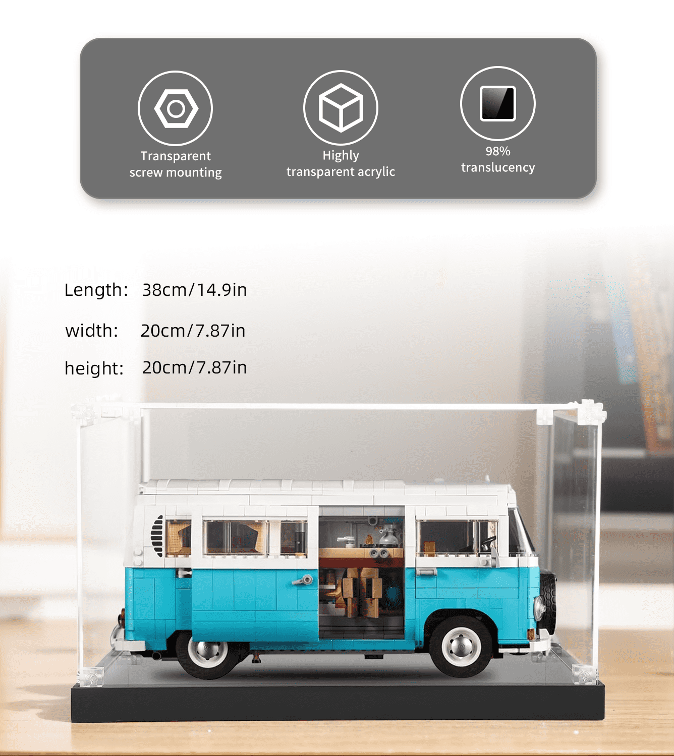 Display Case for Lego Volkswagen T2 Camper Van 10279