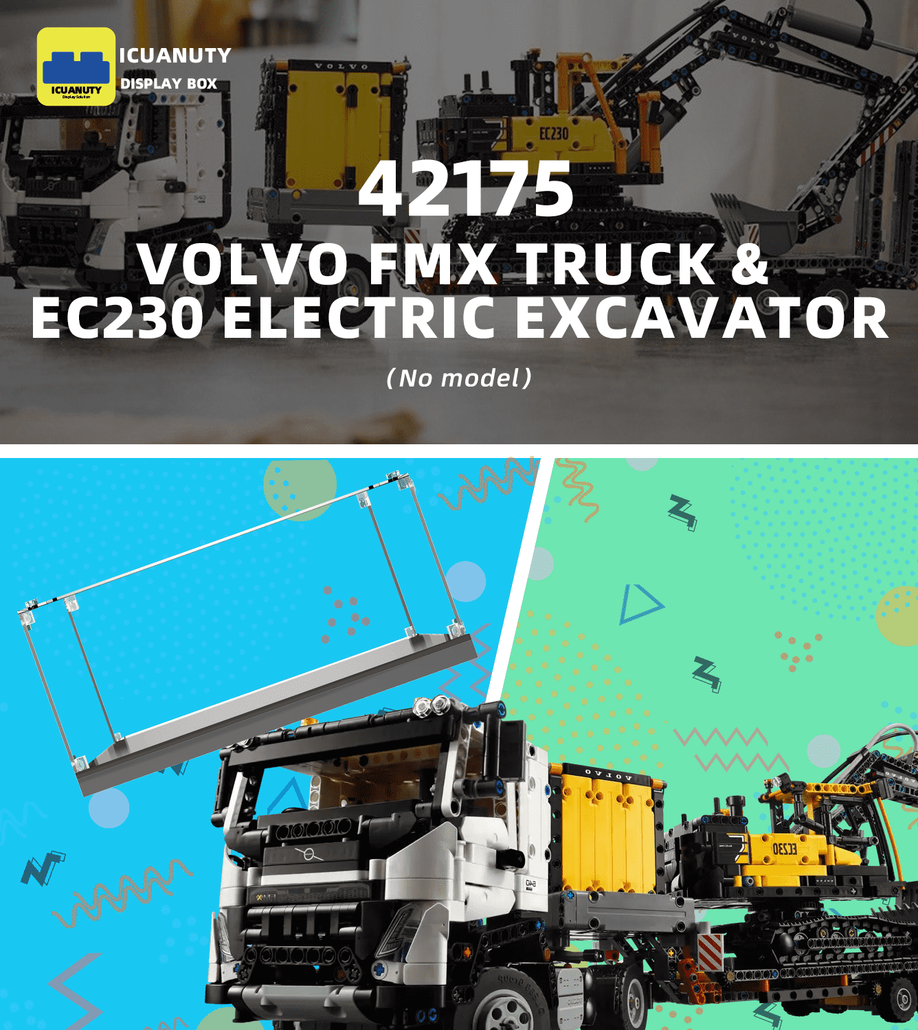 Display case for LEGO Volvo FMX Truck & EC230 Electric Excavator 42175