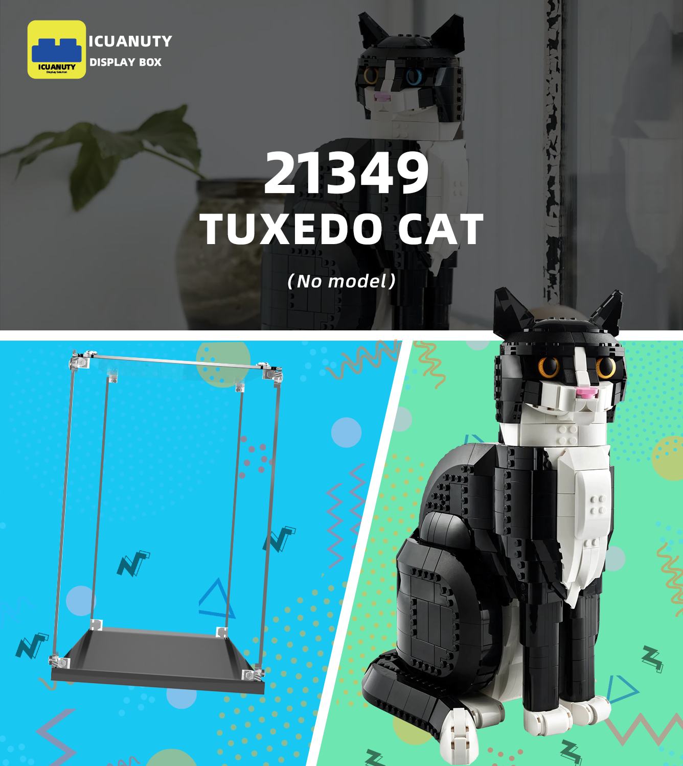 Display case for LEGO Tuxedo Cat 21349