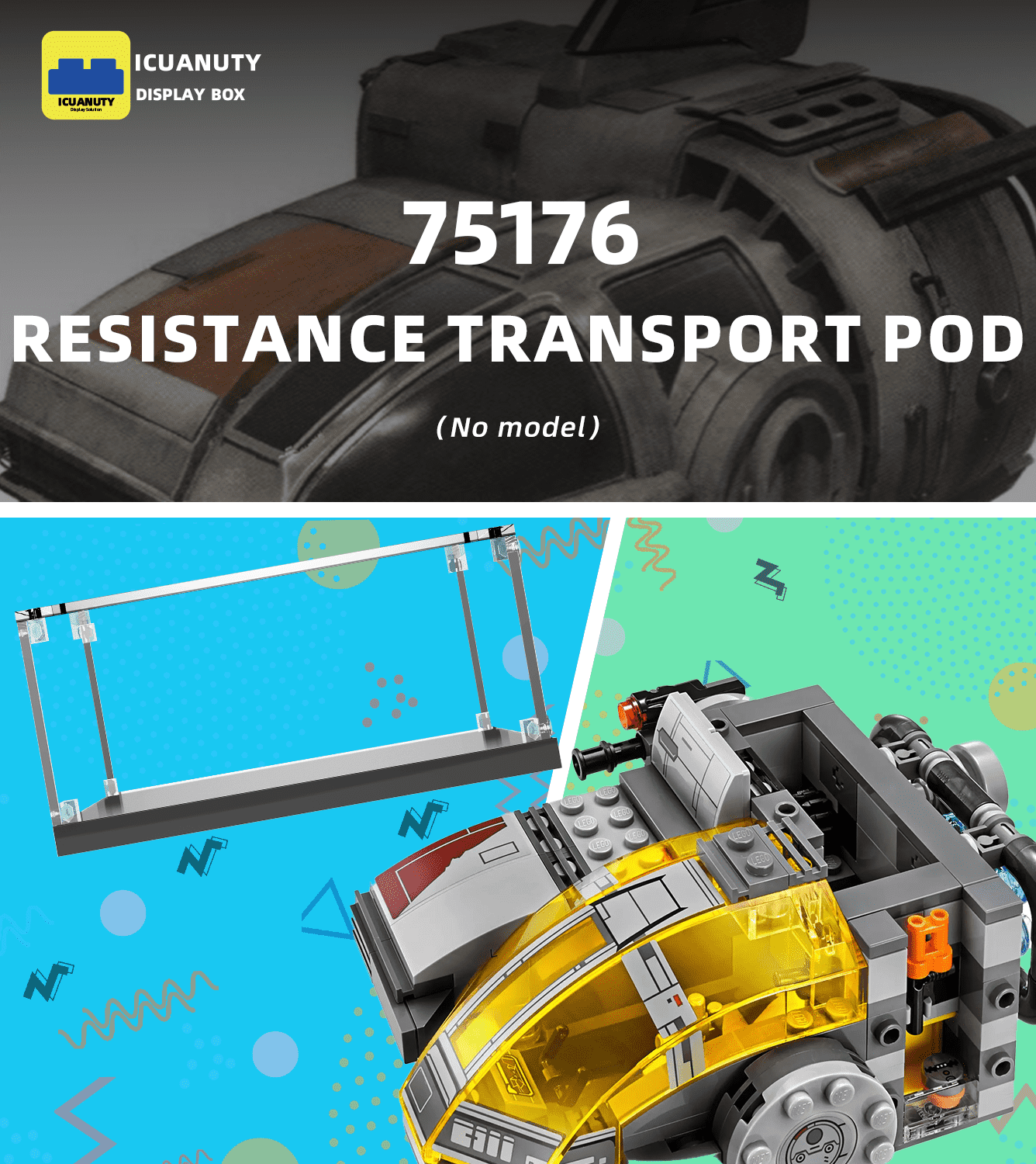 Display case for LEGO Star Wars Resistance Transport Pod 75176