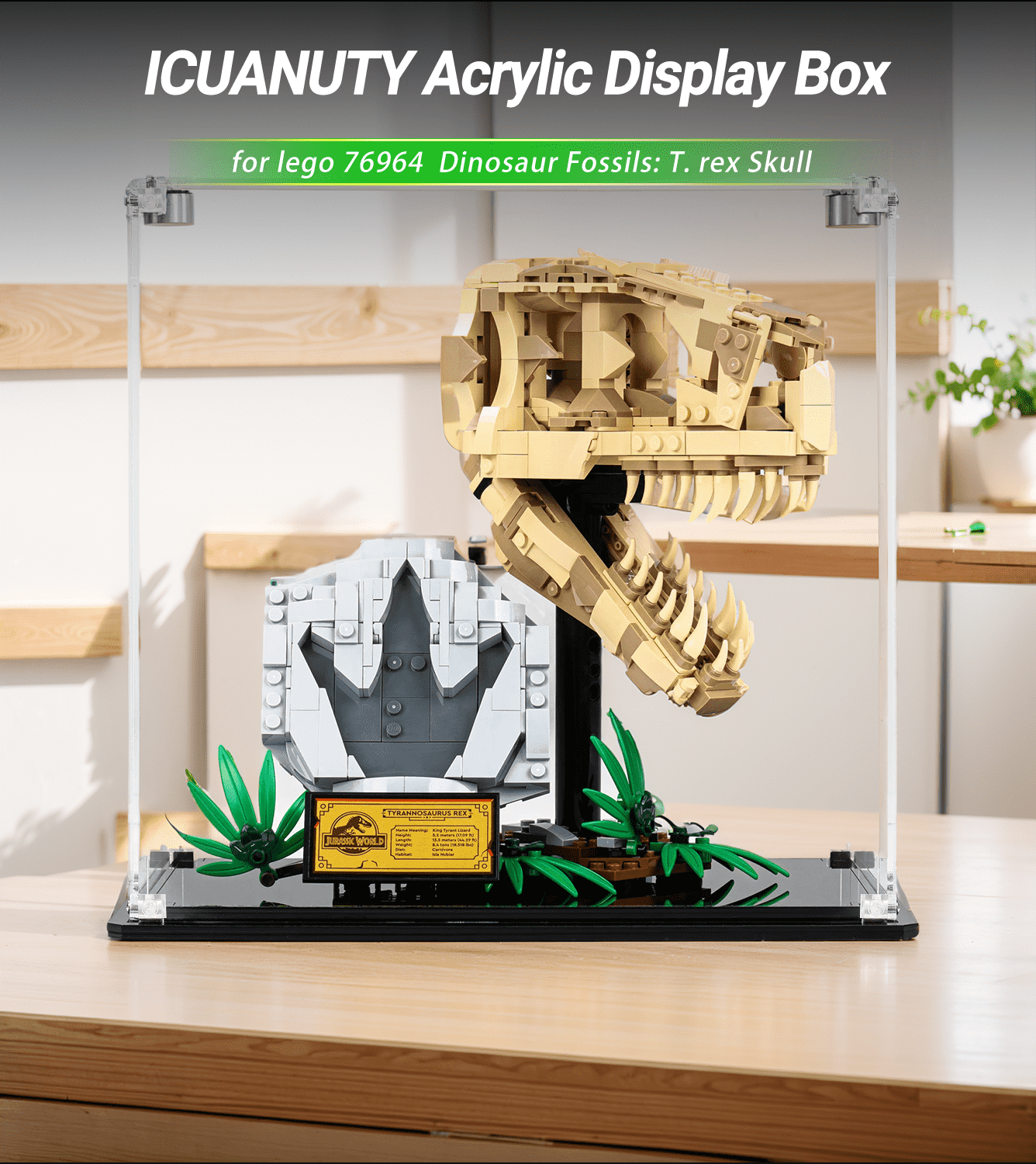 Display Case for Lego Dinosaur Fossils T. rex Skull 76964