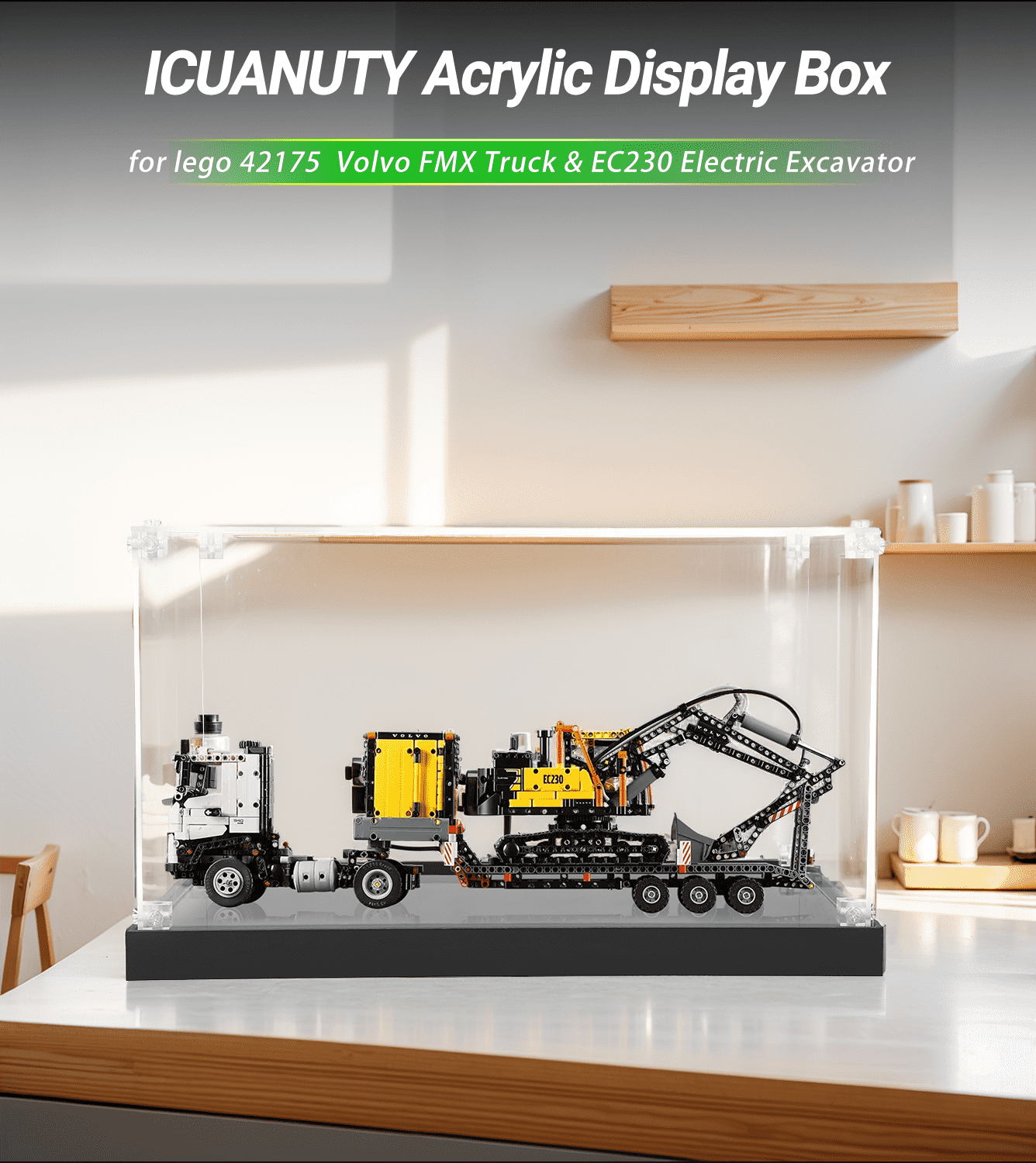 Display case for LEGO Volvo FMX Truck & EC230 Electric Excavator 42175