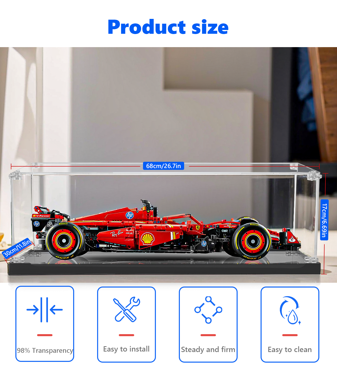 Display Case for LEGO Ferrari SF-24 F1 Car (1 :8 suitable) 42207