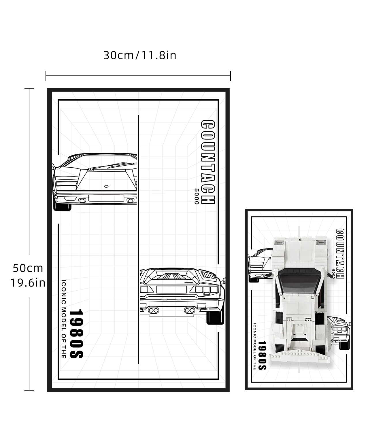 Display Wall Frame for Lego Creator Lamborghini Countach Quattrovalvole 5000 10337(50cm x 30cm)