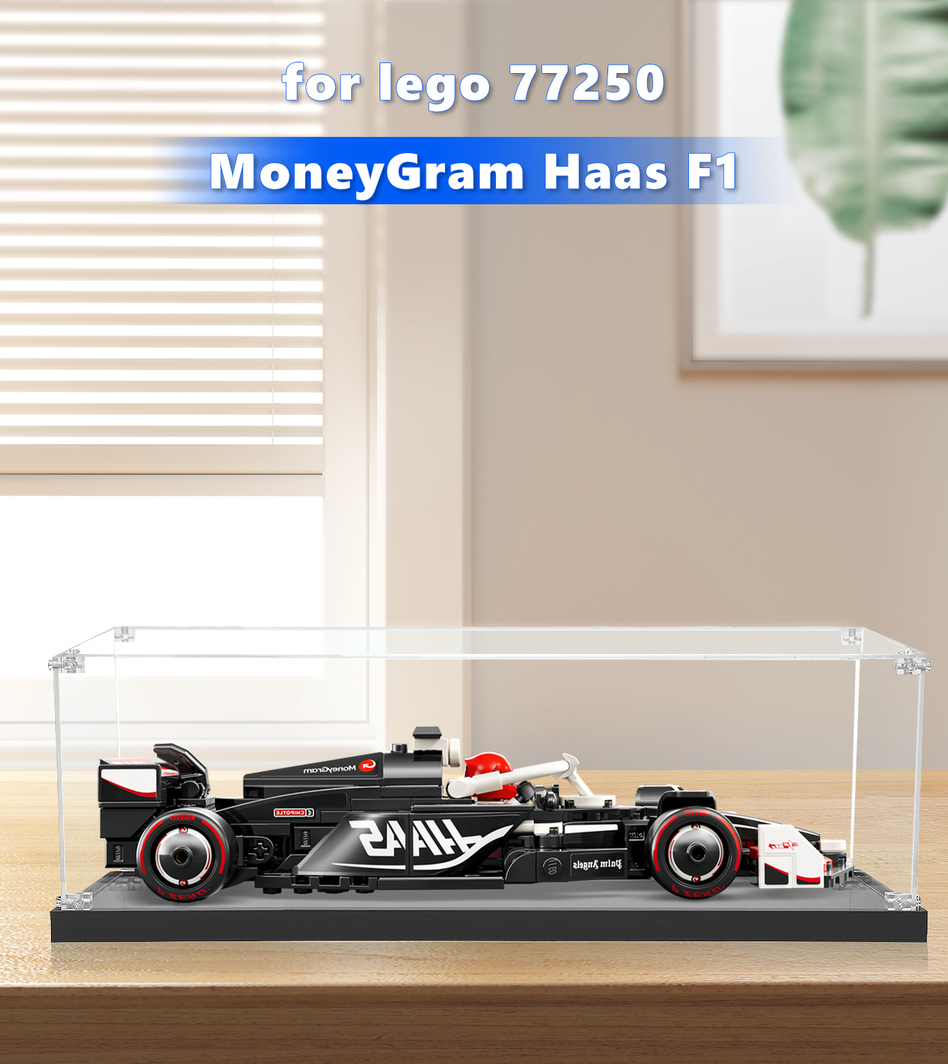 Custom display case for LEGO® MoneyGram Haas F1 (77250), tailored for secure and stylish showcasing