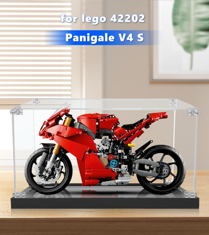 Custom-designed display case for LEGO® Panigale V4 S (42202), providing the perfect fit and highlighting every detail