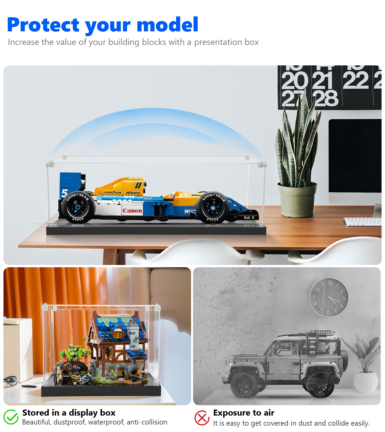 Custom-designed display case for LEGO® Williams Racing FW14B (10353), providing a perfect fit and enhanced display