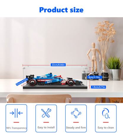 Side angle of LEGO® Visa Cash App RB VCARB 01 F1 model displayed in protective case