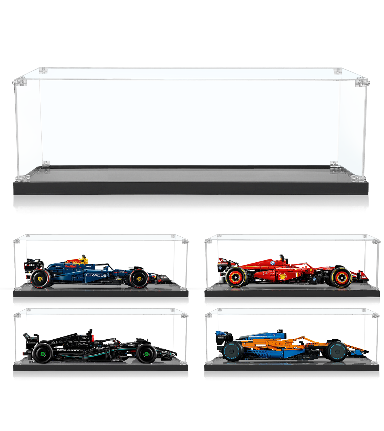 Premium display case for LEGO® Ferrari SF-24 F1 Car (42207), showcasing the F1 car with clear visibility and protection