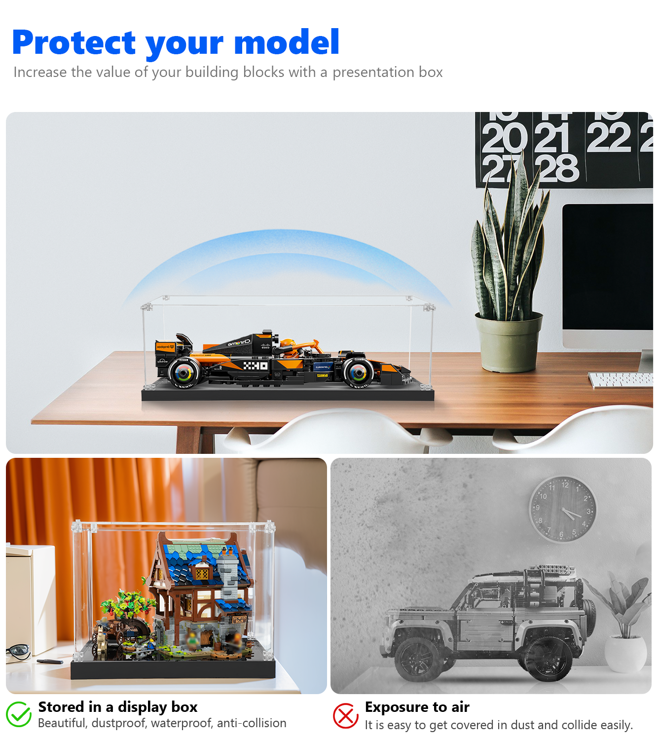 Premium acrylic display case for LEGO® McLaren F1 Team MCL38 (77251), offering protection and visibility