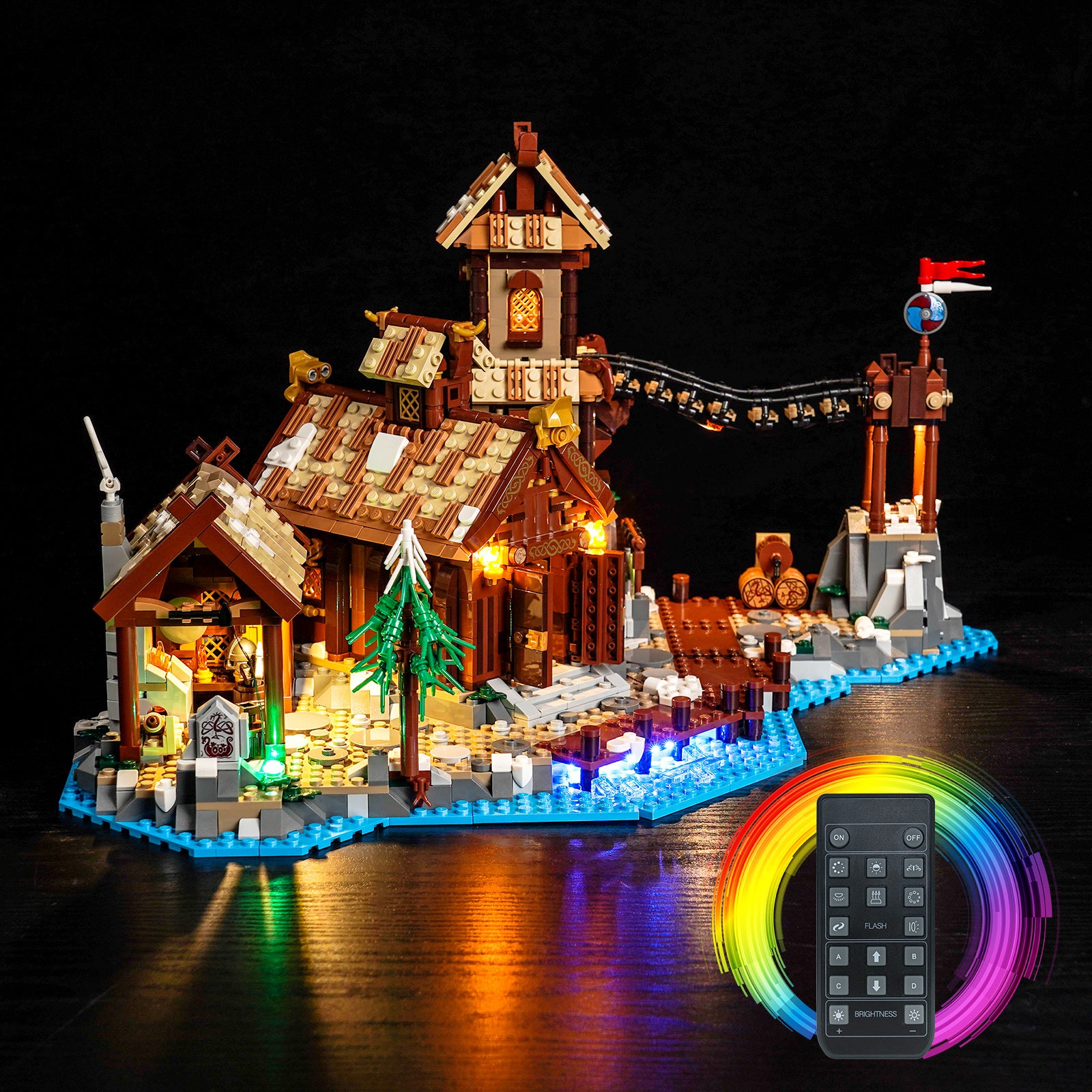 LED light kit for lego Ideas 21343 Viking Village Lighting can be changed by remote control